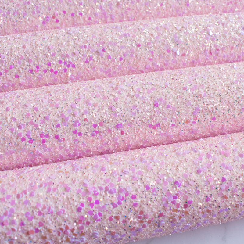 Baby Pink Sweetheart Chunky Glitter Fabric with Hearts