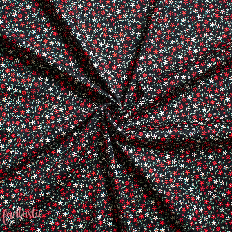 Black Amelia Floral - 100% Cotton Fabric by Rose and Hubble