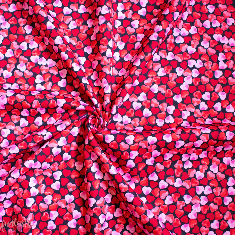 Pink Hearts on Black - 100% Cotton Fabric by Rose and Hubble
