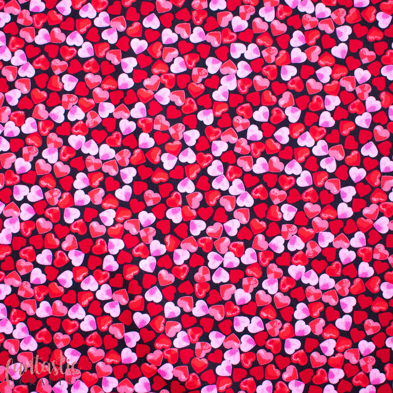 Pink Hearts on Black - 100% Cotton Fabric by Rose and Hubble