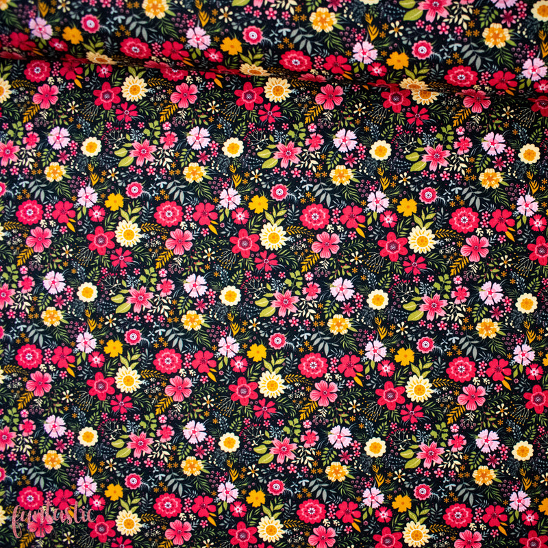 Black Olivia Floral - 100% Cotton Fabric by Rose and Hubble