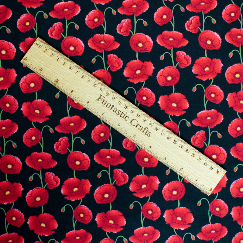 Poppies on Black - 100% Cotton Fabric by Rose and Hubble