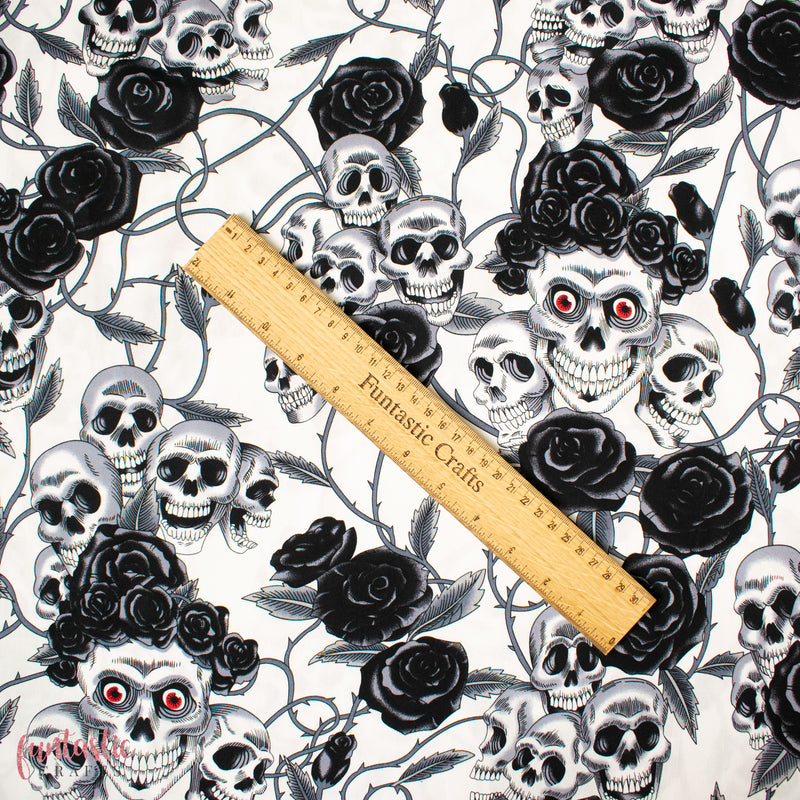 Skulls and Black Roses 100% Cotton Fabric