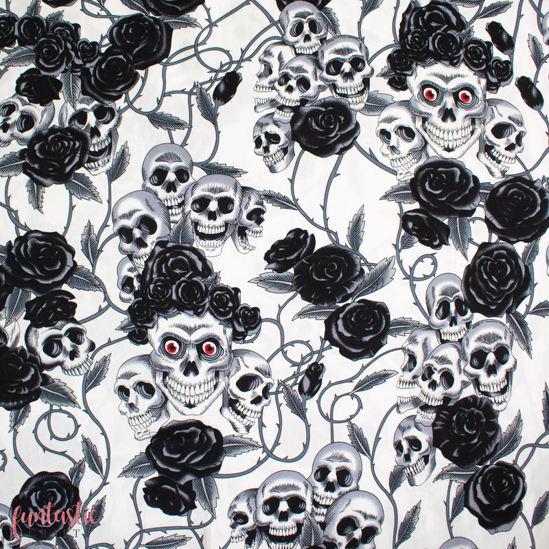 Skulls and Black Roses 100% Cotton Fabric