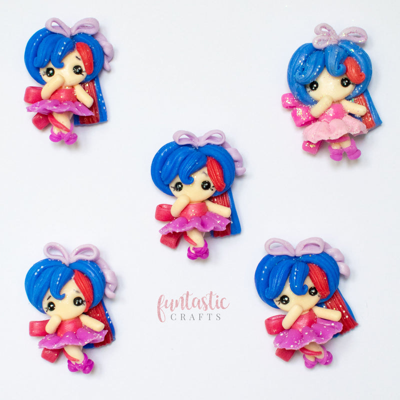 Handmade Flat Back Clay Embellishments - Blue Floral Ballerina