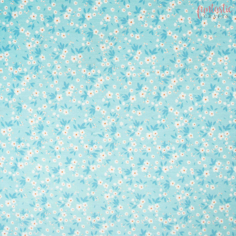 Sky Blue Mia Floral - 100% Cotton Fabric by Rose and Hubble