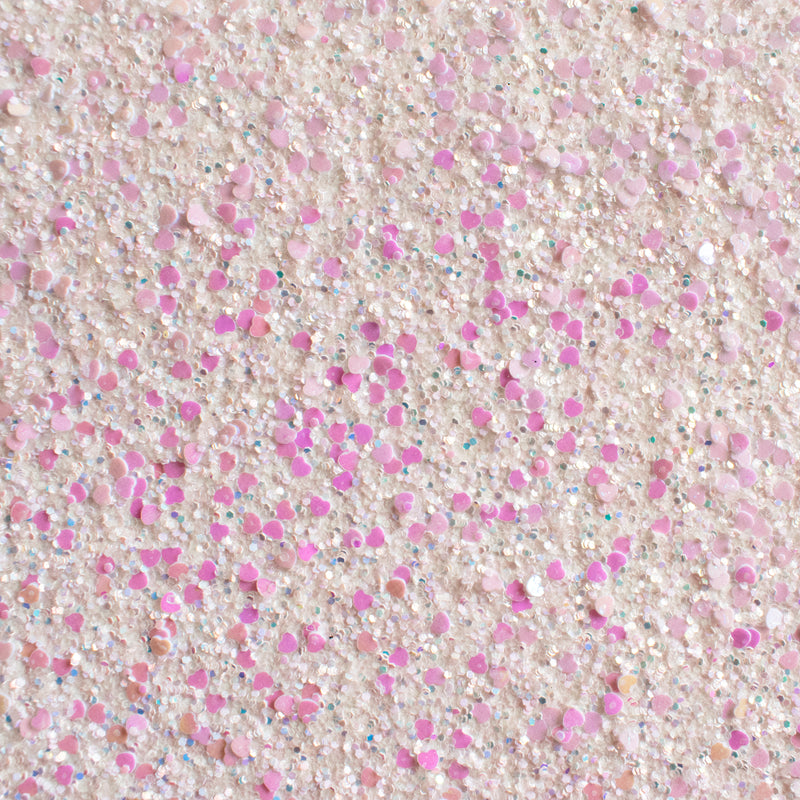 Blush Pink Sweetheart Chunky Glitter Fabric with Hearts