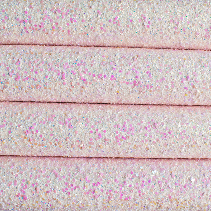 Blush Pink Sweetheart Chunky Glitter Fabric with Hearts
