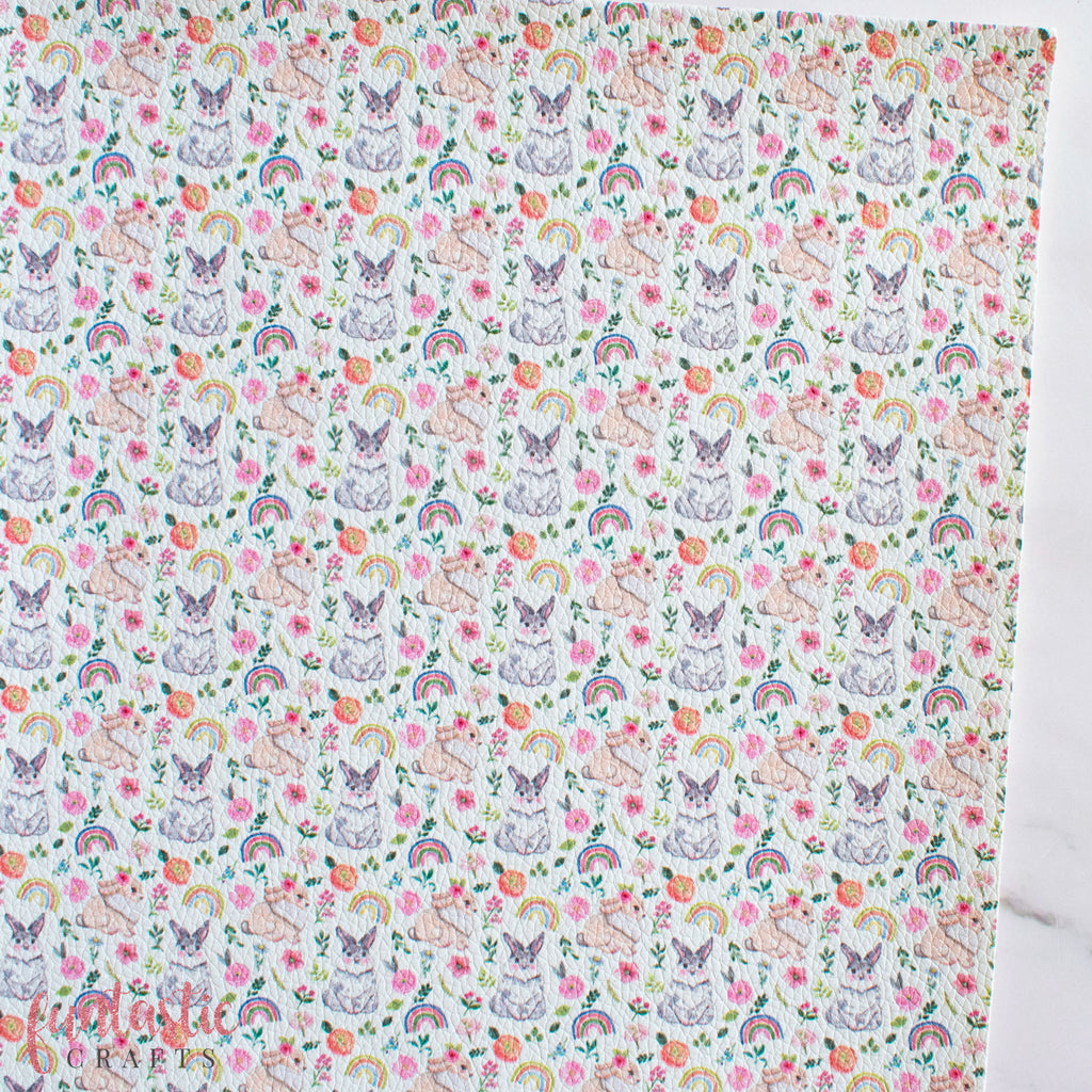 Tiny Floral Bunnies Printed Leatherette