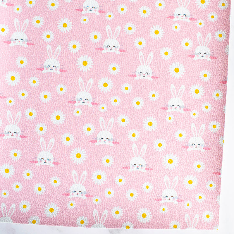 Bunnies and Daisies Floral Printed Leatherette