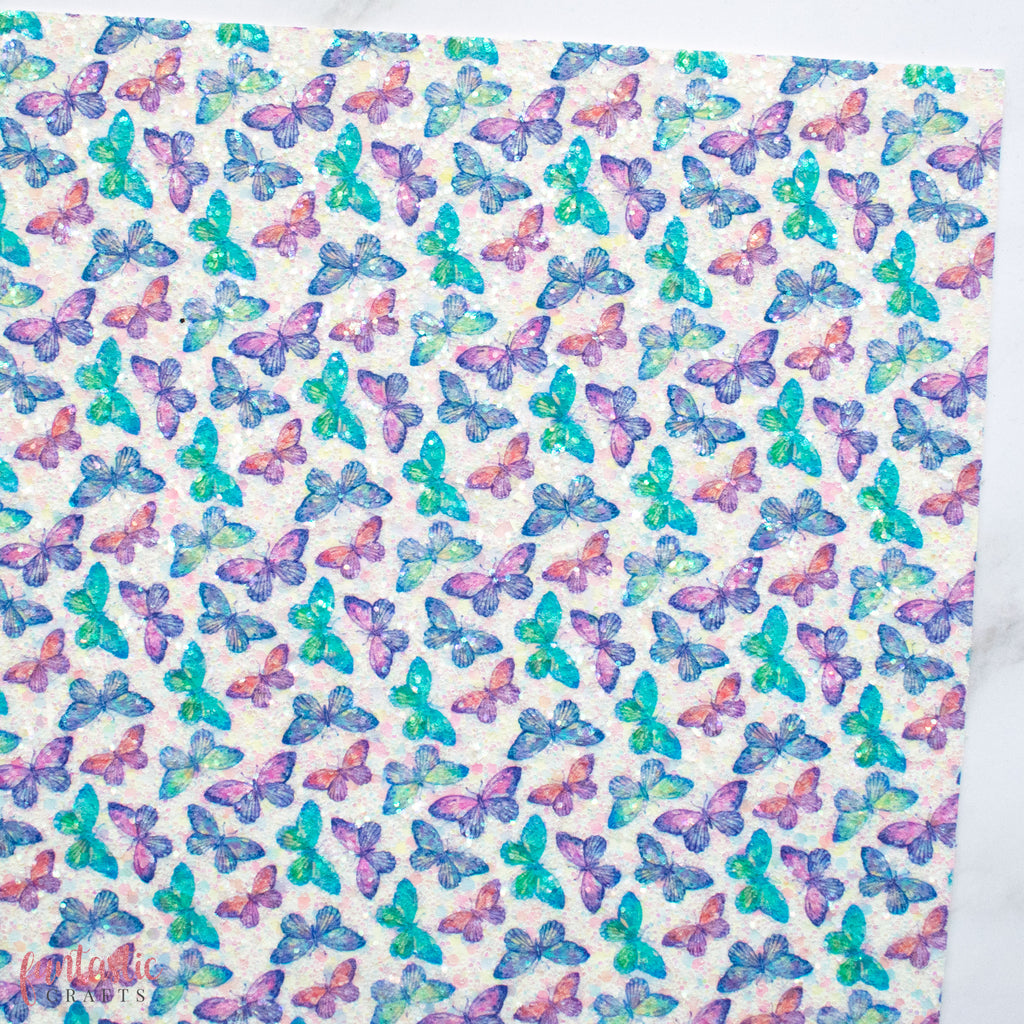 Butterfly Printed Chunky Glitter Fabric