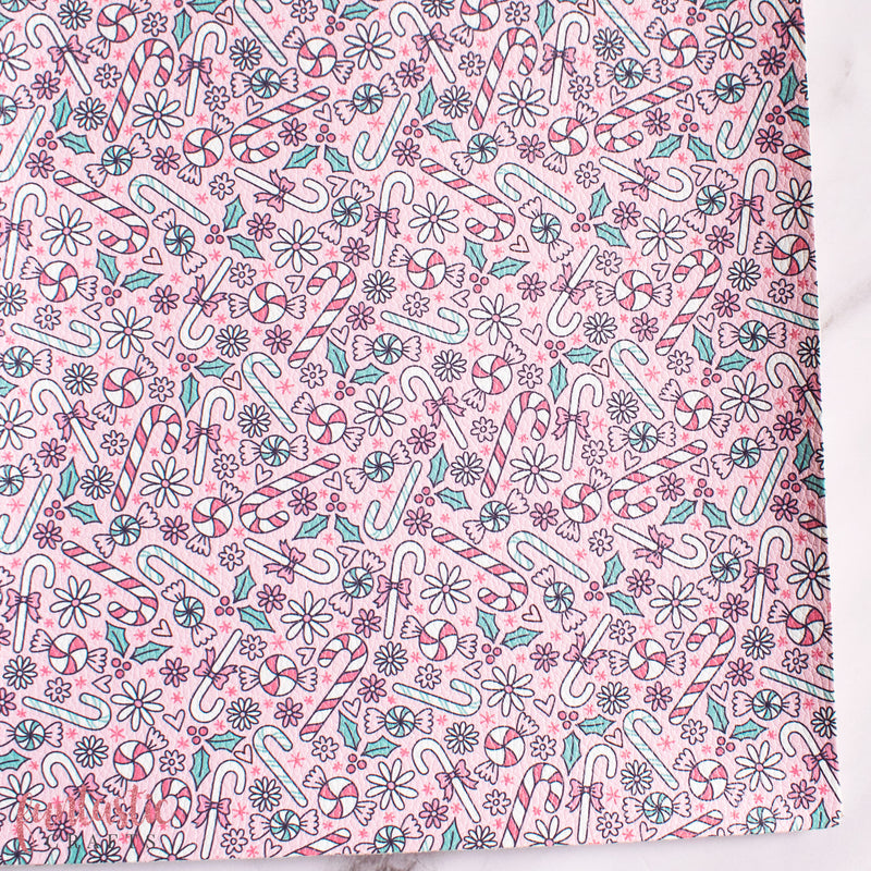 Candy Cane Floral Christmas Printed Leatherette