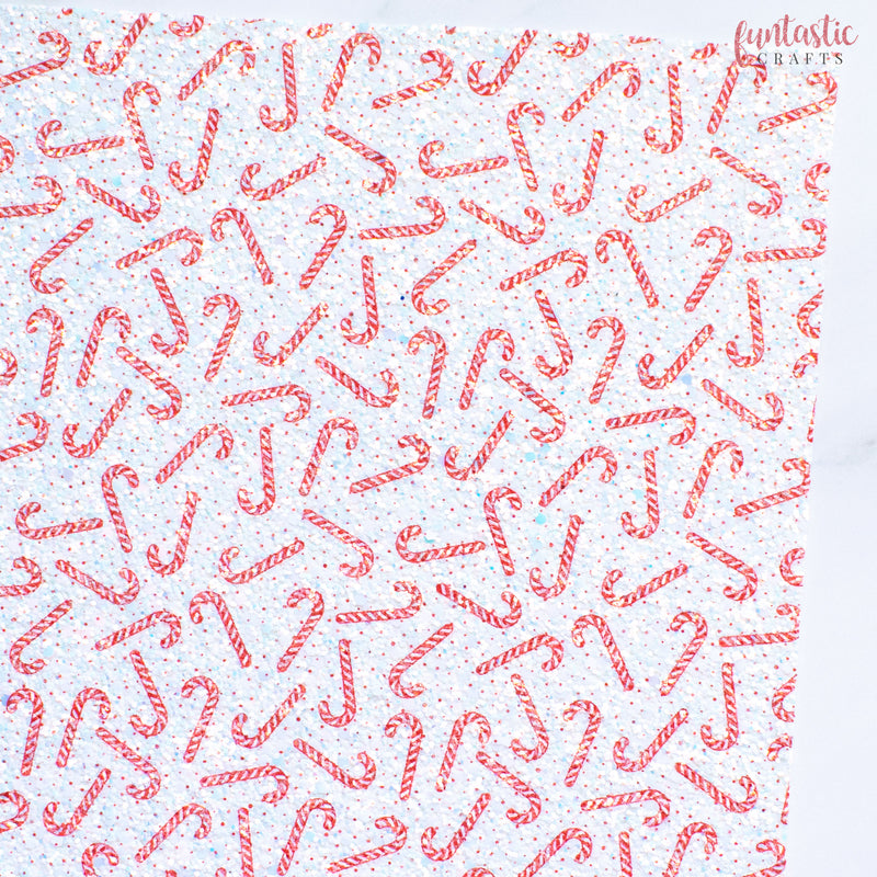Candy Canes Christmas Chunky Glitter Fabric