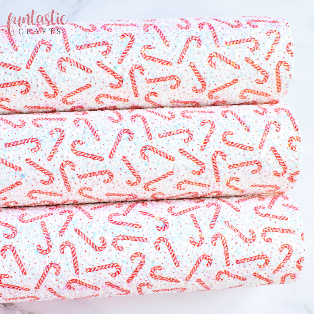 Candy Canes Christmas Chunky Glitter Fabric