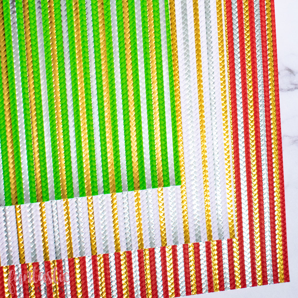 Metallic Candy Stripe Textured Christmas Leatherette Fabric