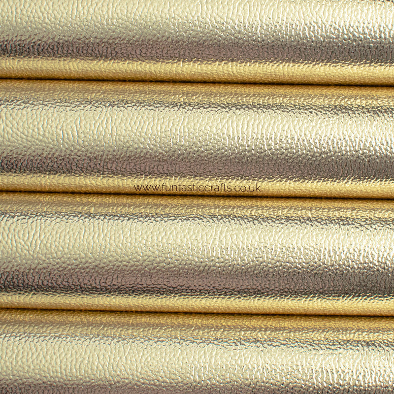 New Champagne Gold Textured Metallic Leatherette Fabric