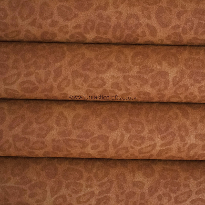 Tan Leopard Print Faux Suede Fabric