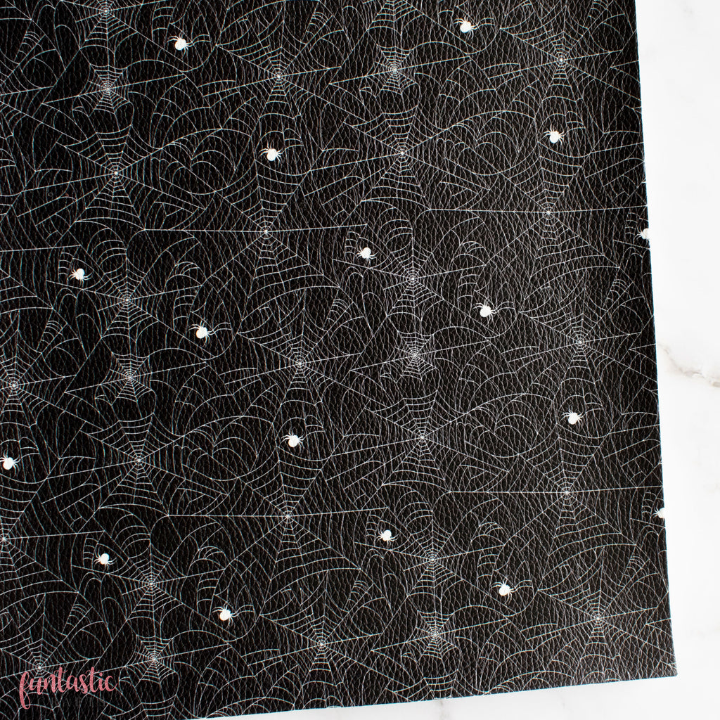 Cobwebs on Black Halloween Printed Leatherette