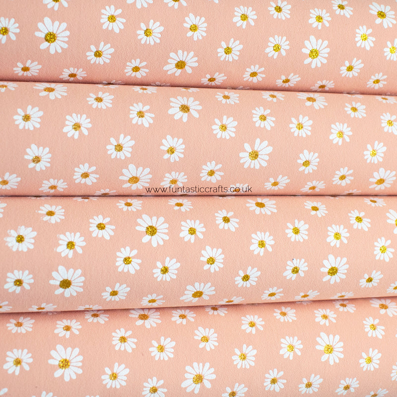Light Coral Daisy Floral Faux Suede Fabric
