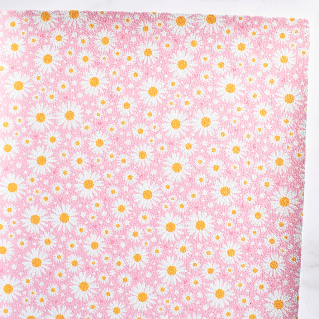 Pink Daisy Floral Printed Leatherette