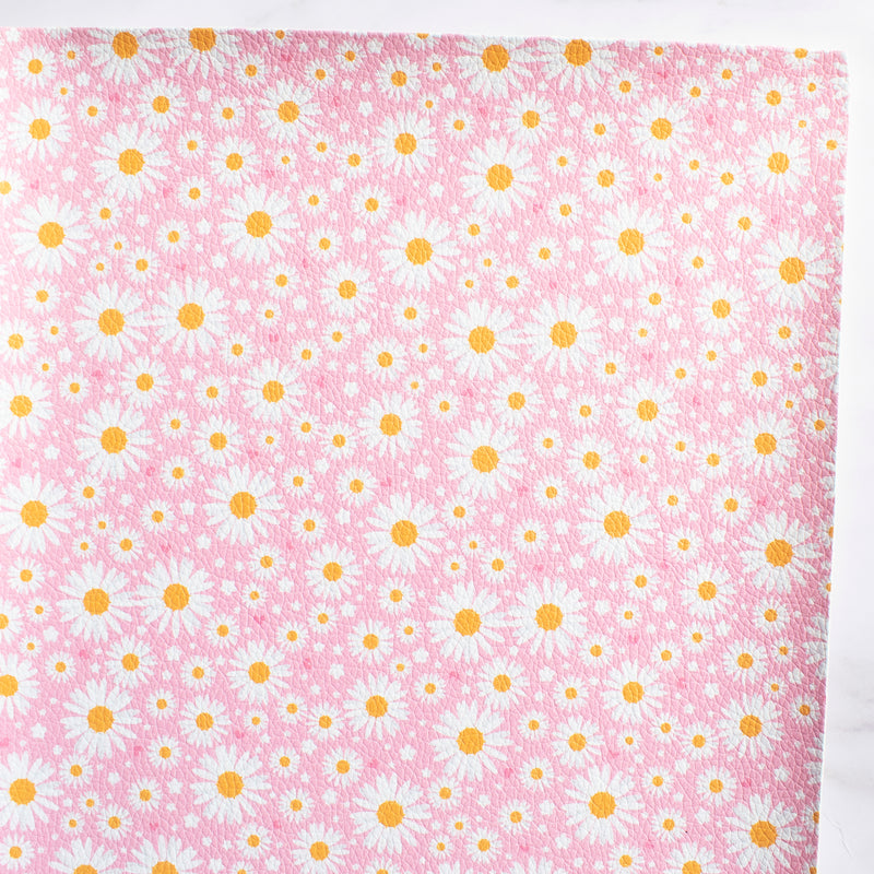 Pink Daisy Floral Printed Leatherette