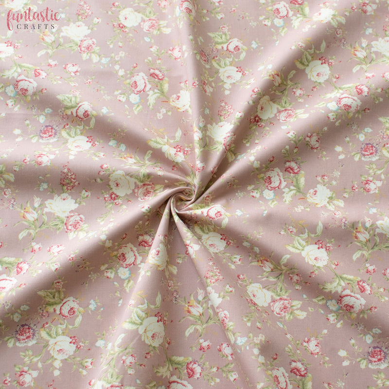 Dusty Rose Vintage Floral - 100% Cotton Fabric by Rose and Hubble