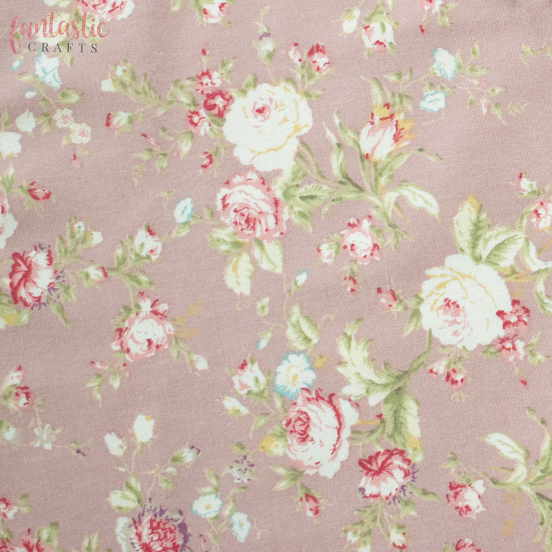Dusty Rose Vintage Floral - 100% Cotton Fabric by Rose and Hubble