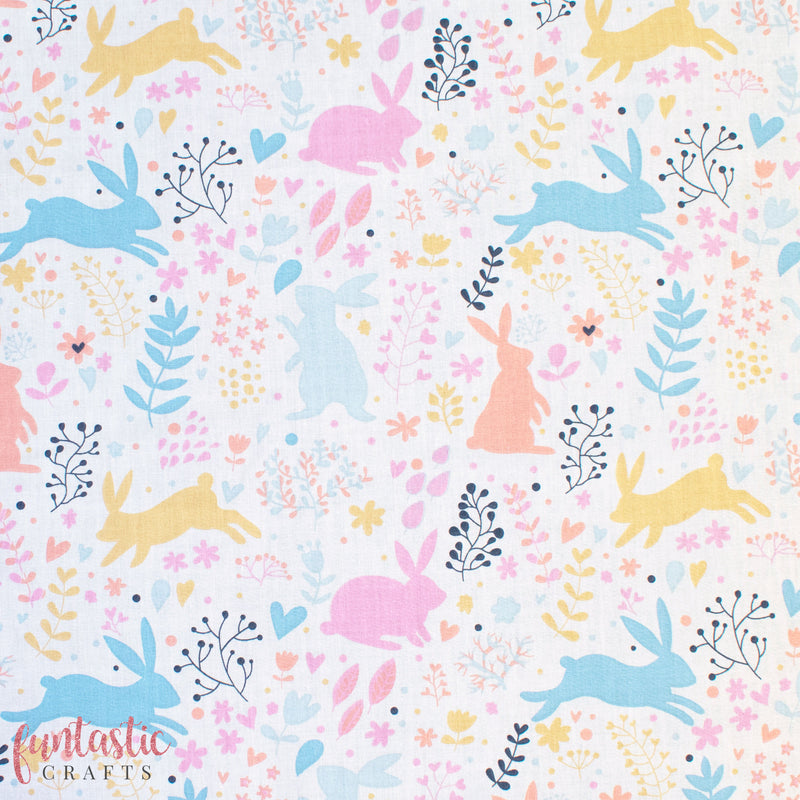 Floral Easter Bunnies Polycotton Fabric