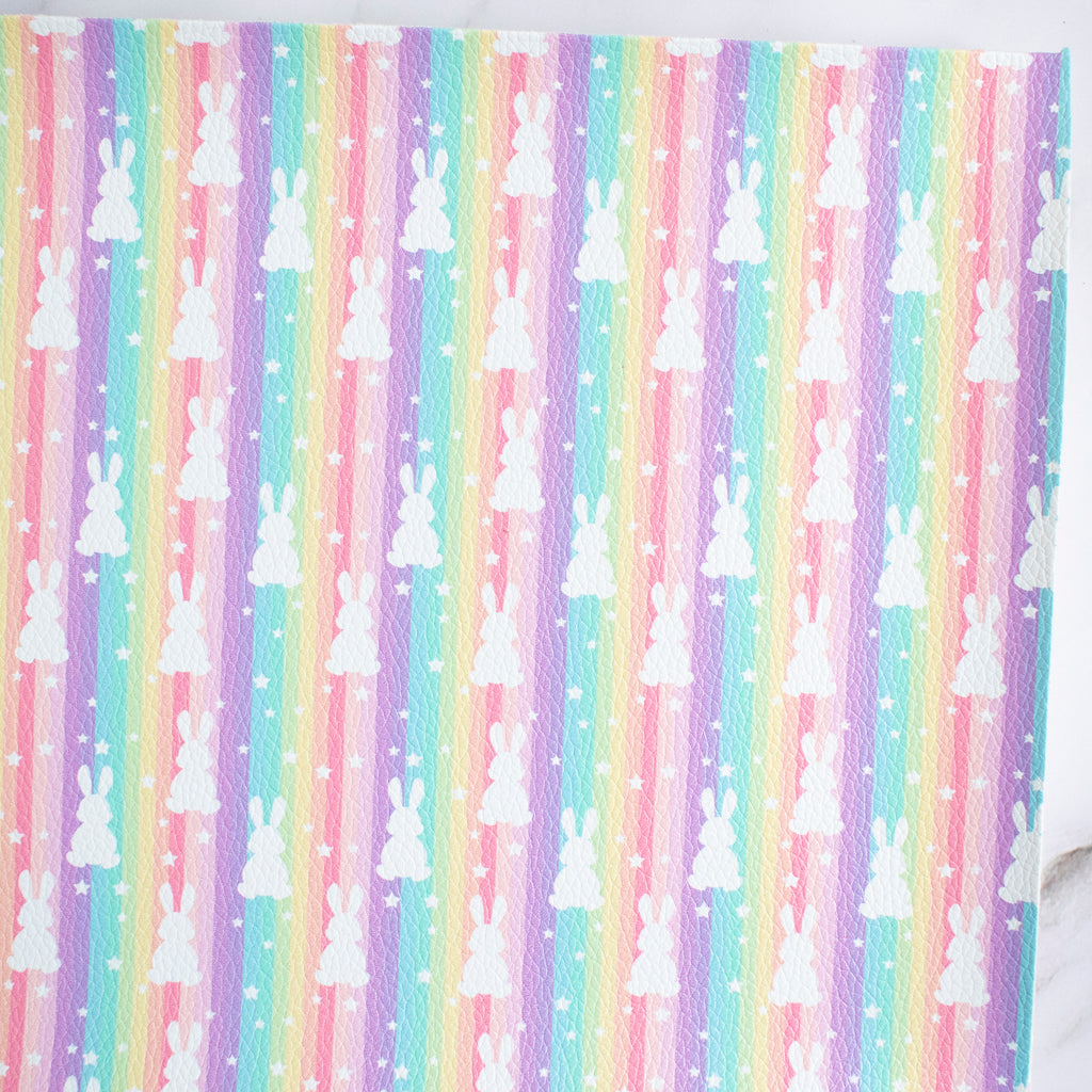 Pastel Rainbow Bunnies Printed Leatherette