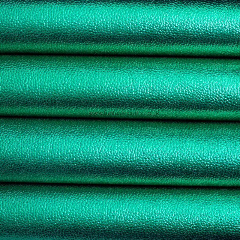 New Emerald Green Textured Metallic Leatherette Fabric