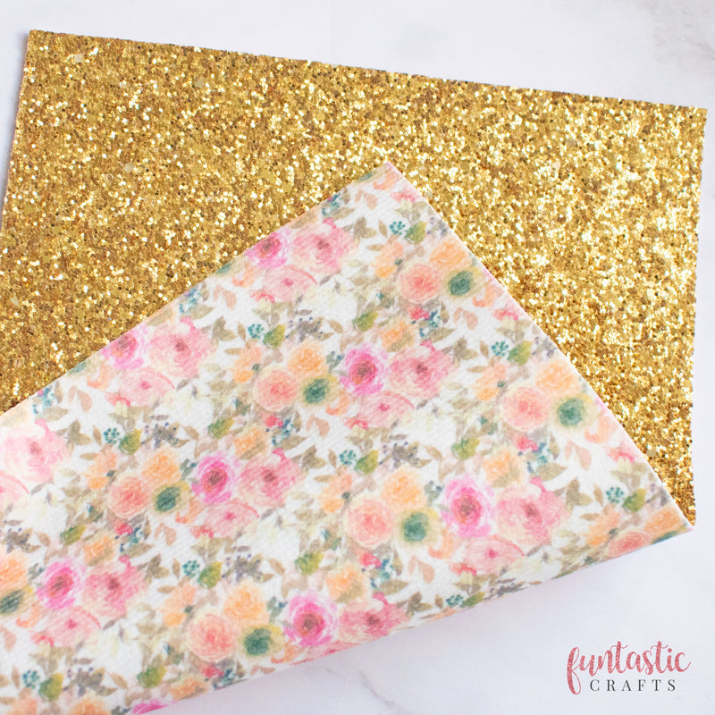 Blush Floral Double Sided Glitter Fabric