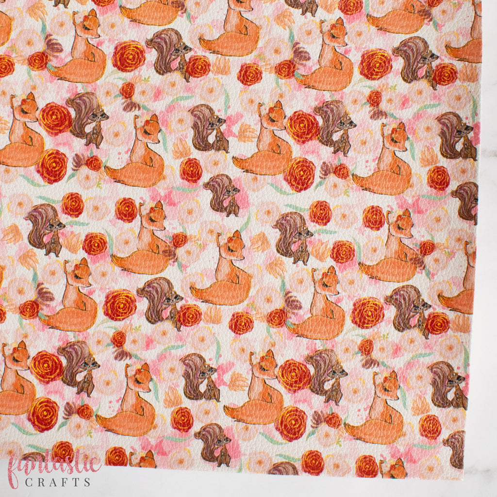 Blushing Floral Fox Printed Leatherette