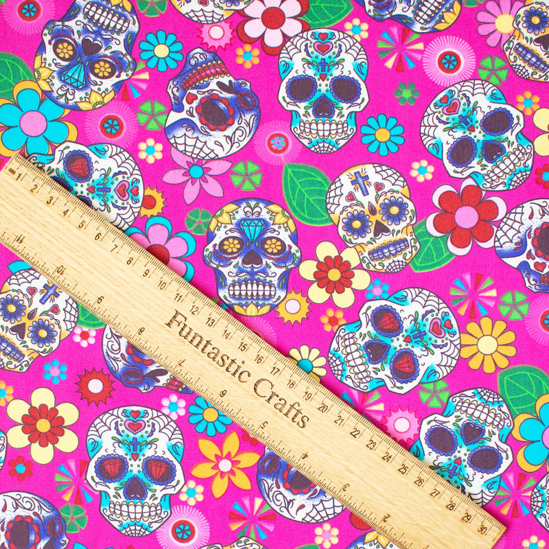 Pink Day of the Dead Sugar Skulls 100% Cotton Fabric by Rose & Hubble