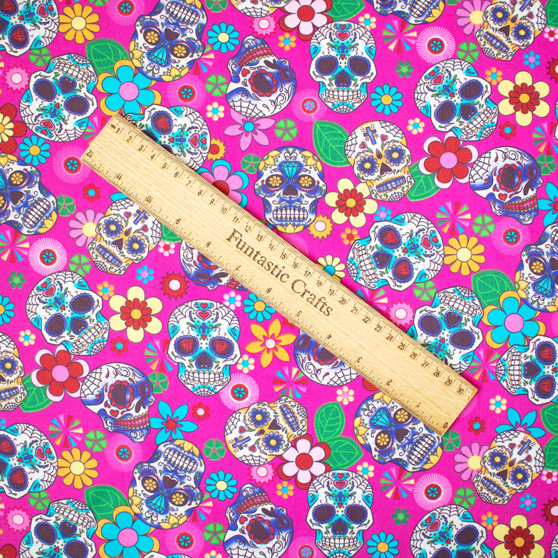 Pink Day of the Dead Sugar Skulls 100% Cotton Fabric by Rose & Hubble