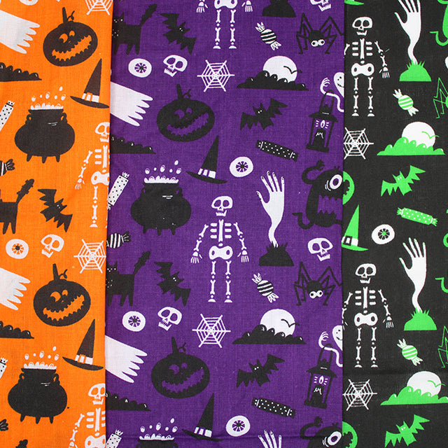 Ghosts and Ghouls on Orange - Halloween Polycotton Fabric