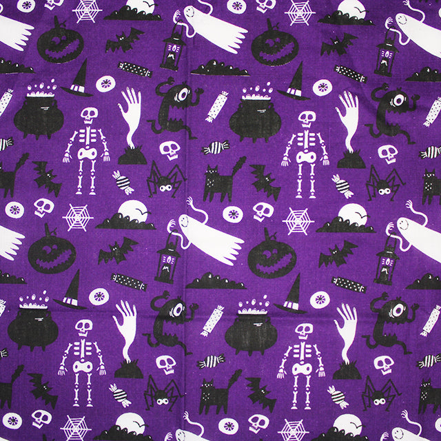 Ghosts and Ghouls on Purple - Halloween Polycotton Fabric