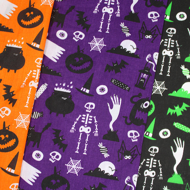 Ghosts and Ghouls on Orange - Halloween Polycotton Fabric