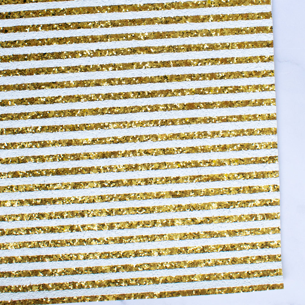 Gold and White Christmas Candy Stripe Glitter Fabric