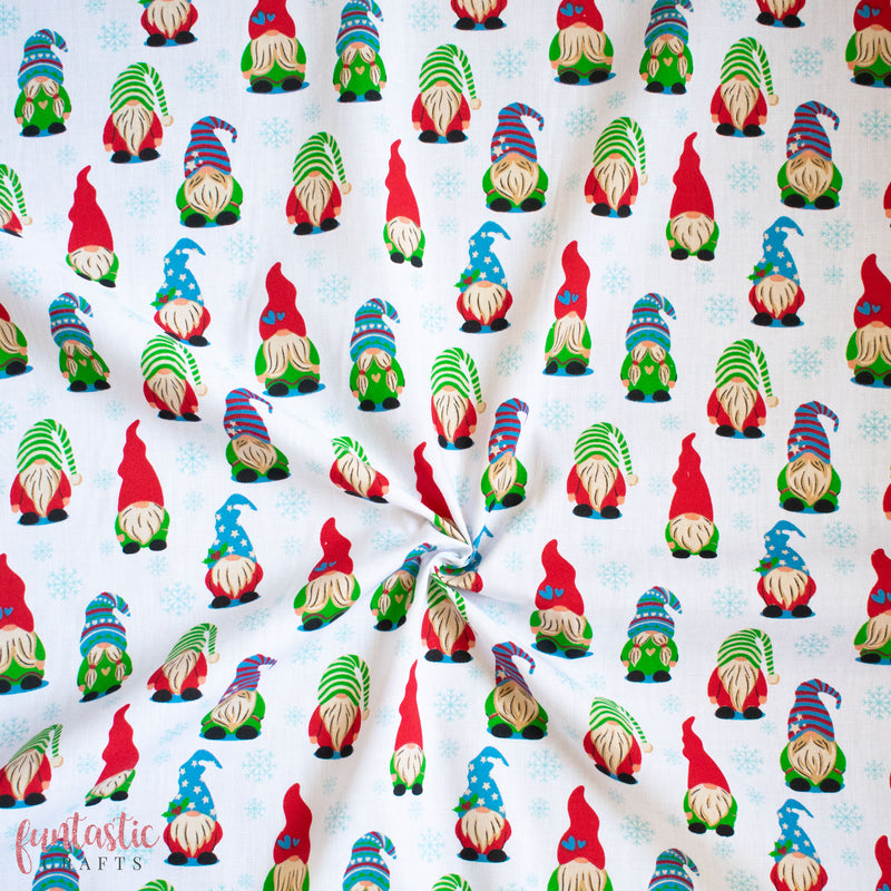 Gonks on White Polycotton Fabric