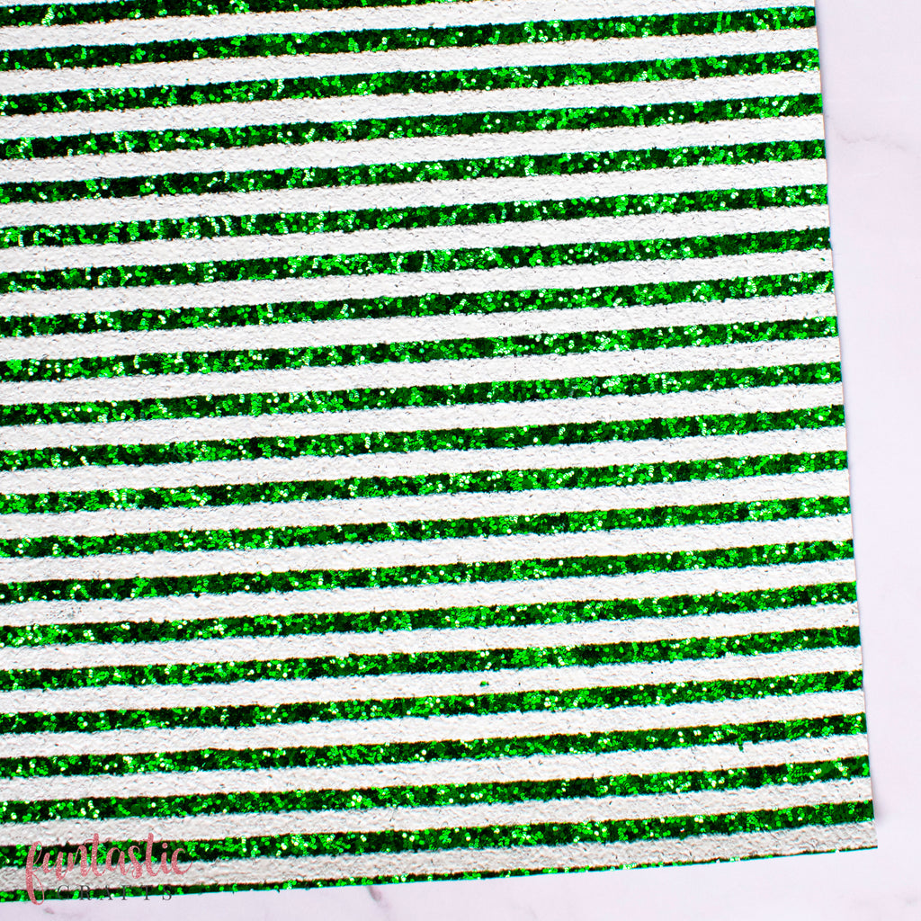 Green and White Christmas Candy Stripe Glitter Fabric