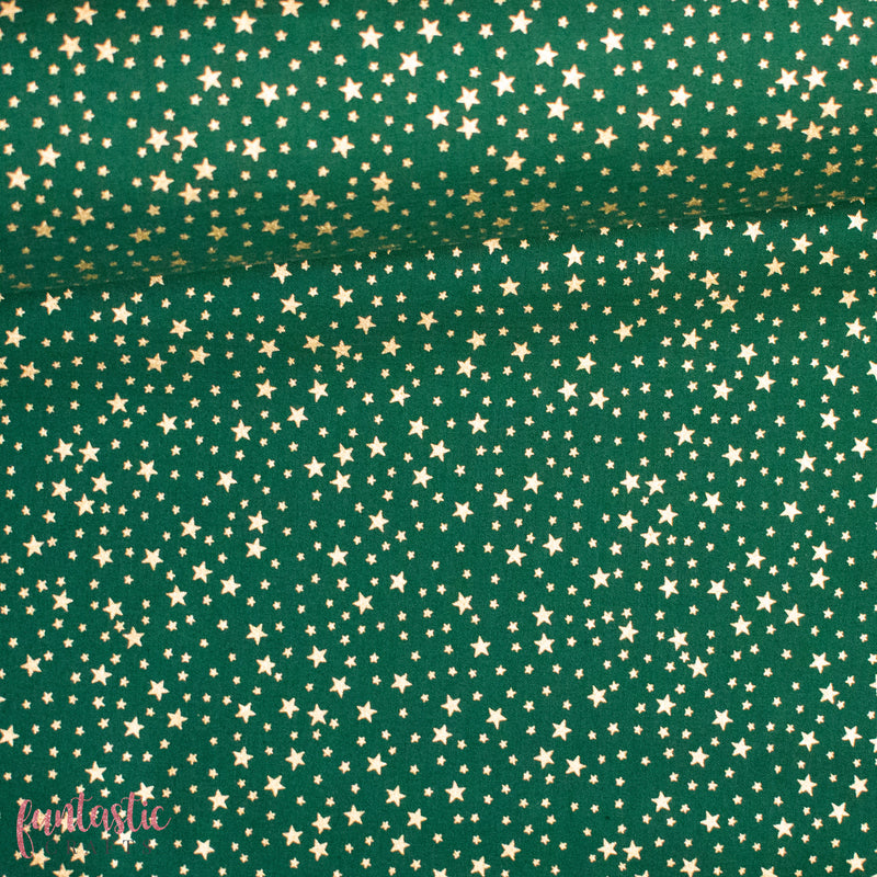 Tiny Gold Stars on Green 100% Cotton Christmas Fabric