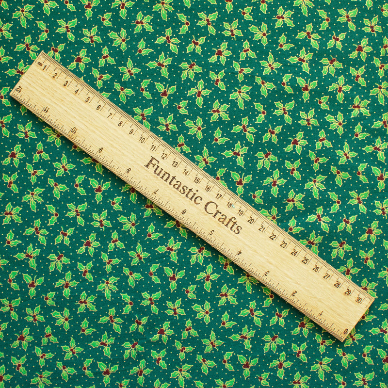 Holly and Berry on Green 100% Cotton Christmas Fabric