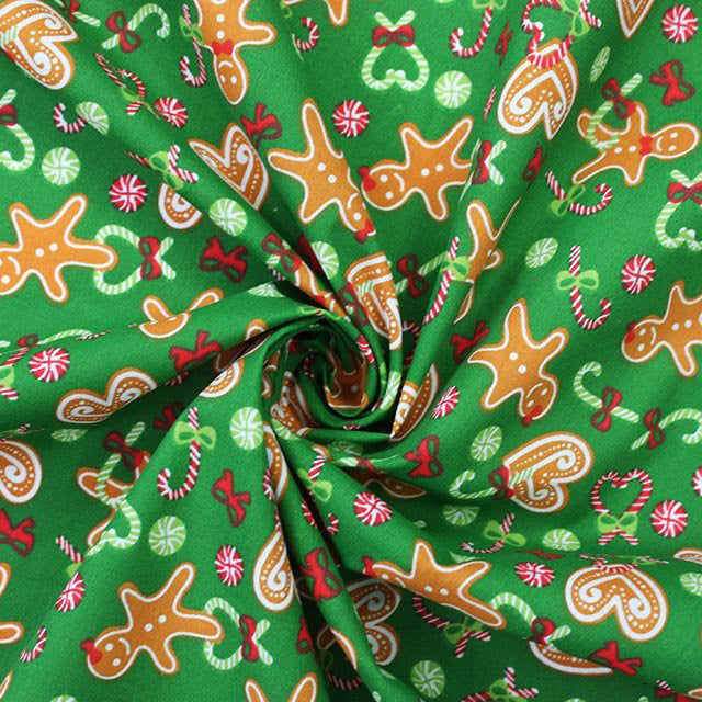 Green Gingerbread Christmas Polycotton Fabric