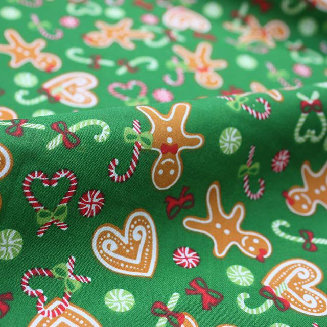 Green Gingerbread Christmas Polycotton Fabric