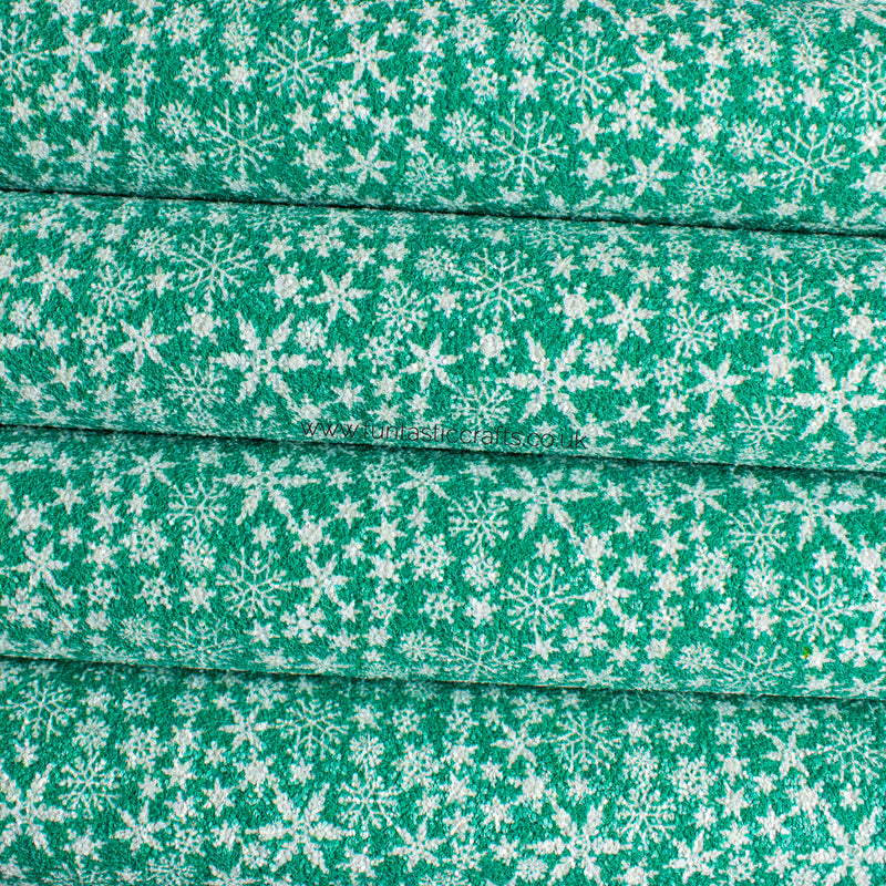 Green Snowflakes - Christmas Chunky Glitter Fabric
