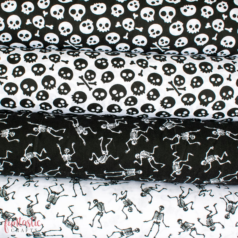 Halloween Polycotton Fabrics - Skeletons & Skulls