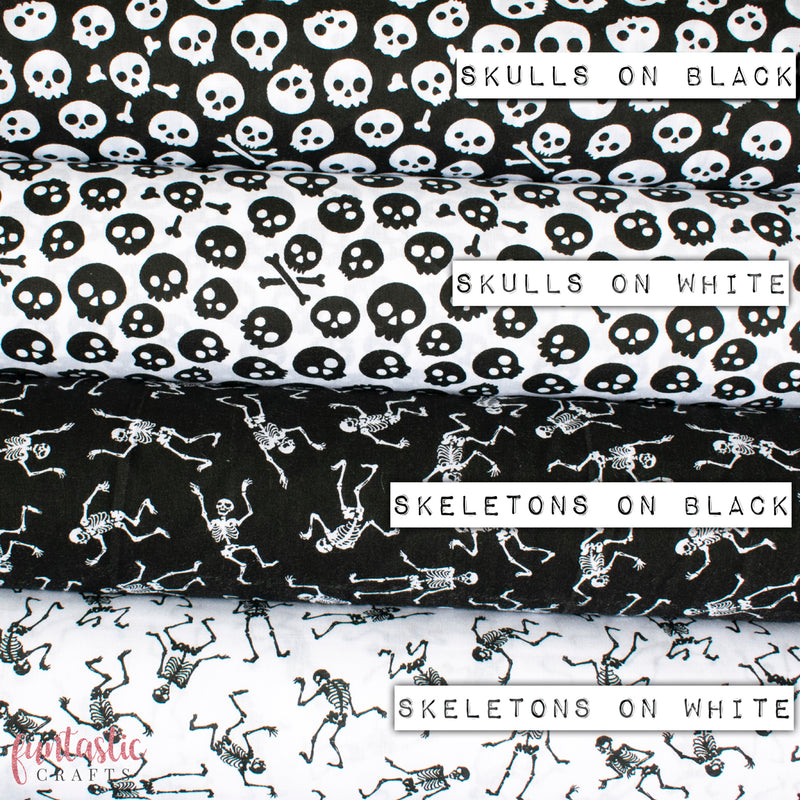 Halloween Polycotton Fabrics - Skeletons & Skulls