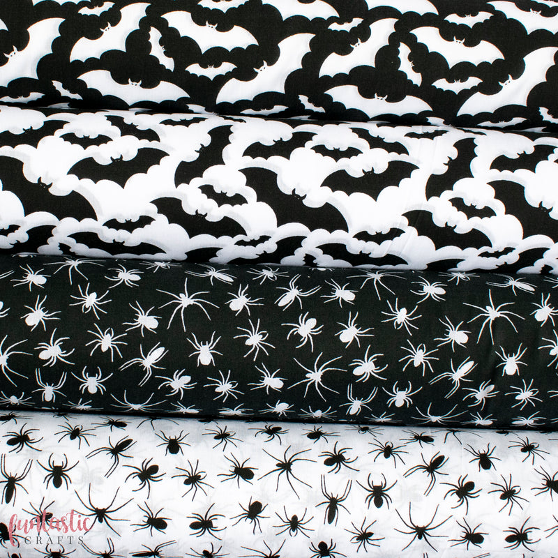 Halloween Polycotton Fabrics - Mini Bats & Spiders