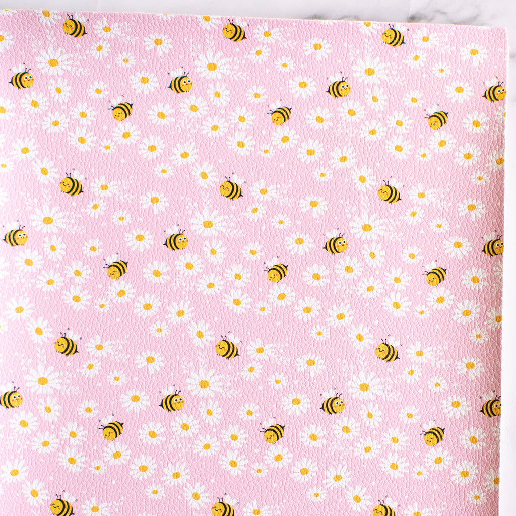 Happy Bees and Daisies Printed Leatherette