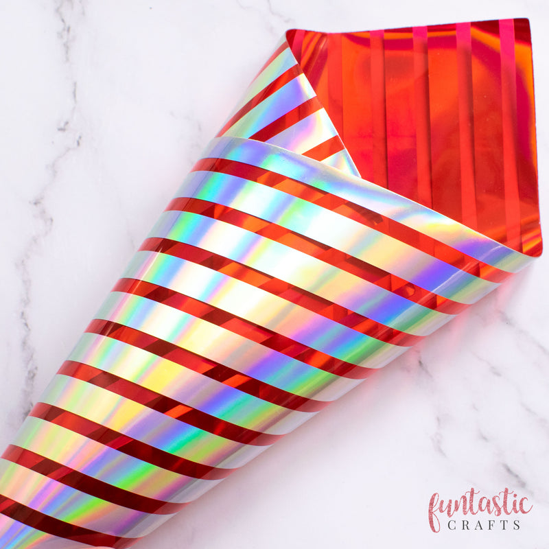 Red and Silver Holographic Stripe Transparent Vinyl